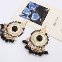  Handmade Round Bead Earring Dangle Earrings Vintage Bohemian Gold Earrings for Women Girls - Thumbnail 3