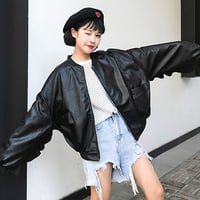 Ruffle PU leather biker jacket - Thumbnail 1