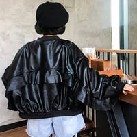 Ruffle PU leather biker jacket - Thumbnail 2