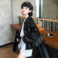 Ruffle PU leather biker jacket - Thumbnail 3