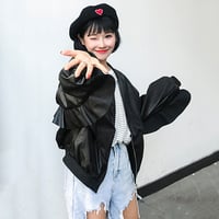 Ruffle PU leather biker jacket - Thumbnail 4