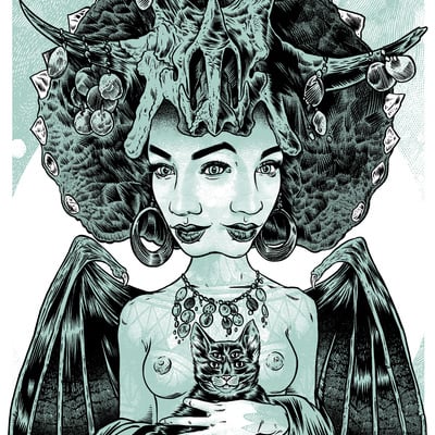 Blue headress girl with cat