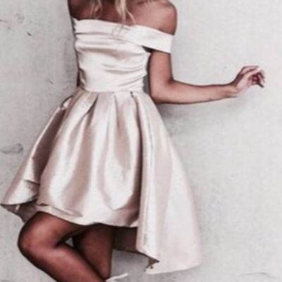 Off-shoulder high low satin homecoming party dress hd24