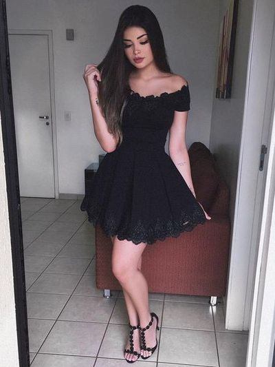 Black Lace Appliques A-line Short Homecoming Dress HD30