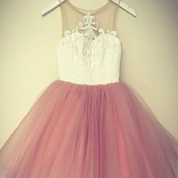 White And Pink Homecoming Dress Simple O-neck A-line Appliques Knee Length Short Party Dress HD32 - Thumbnail 4