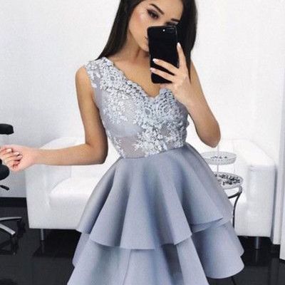 Cheap a-line short lace appliques tiered homecoming dress party dresses hd33