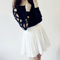 Cross Hollow Out Long Sleeve T-shirt - Thumbnail 2