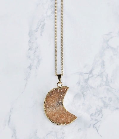 Over the Crescent Moon Druzy Necklace