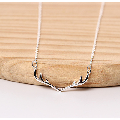 925 sterling silver cute antlers collar necklace for women - Thumbnail 3