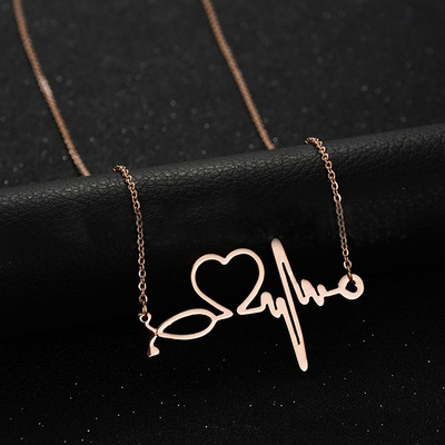 Heartbeat Love Stethoscope Cardiogram Stainless Steel Pendant Necklace for Girls