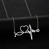 Heartbeat Love Stethoscope Cardiogram Stainless Steel Pendant Necklace for Girls - Thumbnail 2