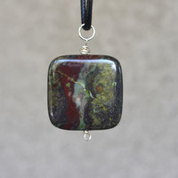 Dragons Bloodstone Necklace, Stone Necklace, Canadian Jewellery, Unisex Necklace, Mens Necklace, Green Stone on Cord - Thumbnail 3