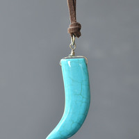 Turquoise Talon Necklace, Claw Necklace, Large Long Cord Necklace, Christmas Gifts, Jewelry, Long Cord Necklace - Thumbnail 4