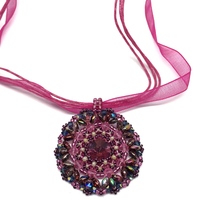 October Rose Color Crystal Pendant on Ribbon Necklace - Thumbnail 1
