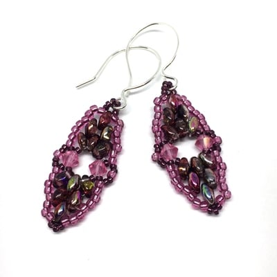 Rose Color Crystal Earrings on Sterling Silver Ear Hooks