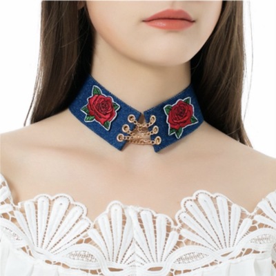 Denim flower chained choker - Thumbnail 4