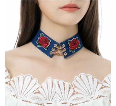 Denim flower chained choker