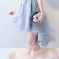 Short sleeves homecoming dress, off the shoulder homecoming dress, high low homecoming dress, junior homecoming dress, occasion dress, PD15138 - Thumbnail 2