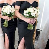 Long bridesmaid dress, black bridesmaid dress, off the shoulder bridesmaid dress, mermaid bridesmaid dress, side split bridesmaid dress, PD15331 - Thumbnail 2