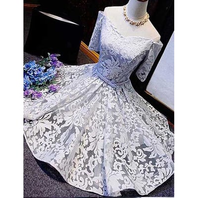 Short sleeves homecoming dress, off the shoulder homecoming dress, lace homecoming dress, short homecoming dress, lovely homecoming dress, pd15091