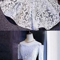 Short sleeves homecoming dress, off the shoulder homecoming dress, lace homecoming dress, short homecoming dress, lovely homecoming dress, PD15091 - Thumbnail 1