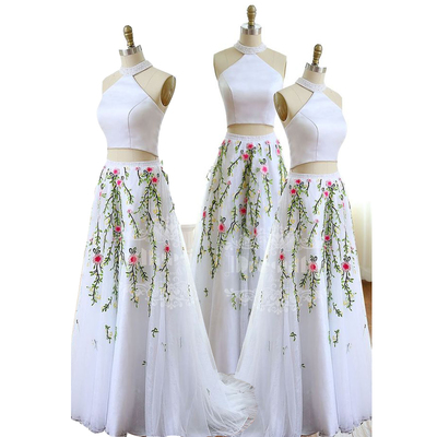 Long prom dress, unique prom dress, halter prom dress, applique prom dress, formal prom dress, evening dress, pd15211