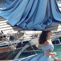 Long prom dresses, blue prom dress, off shoulder prom dress, side split prom dress, evening dress, cheap prom dresss, PD15435 - Thumbnail 1