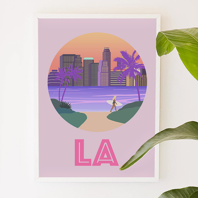 Los angeles, la, lalaland, california, city art, city, digital, illustration, art print