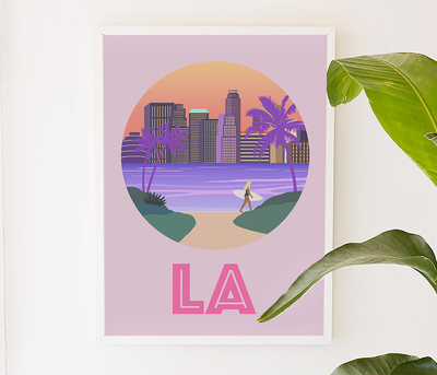 Los Angeles, LA, LaLaLand, California, city art, city, digital, illustration, art print