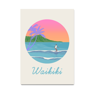 Waikiki, waikiki beach, hawaii, aloha, city art, city, digital, illustration, art print
