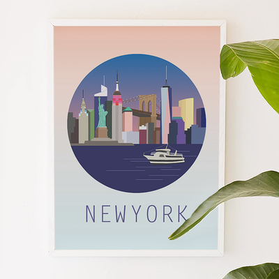 New york at night, manhattan, ny, city art, city, digital, illustration, art print - Thumbnail 1