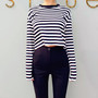 Black White Striped Long Sleeve Cropped T-shirt-1