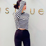 Black White Striped Long Sleeve Cropped T-shirt-2