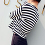 Black White Striped Long Sleeve Cropped T-shirt-3