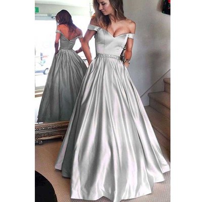 Long prom dresses, off shoulder prom dress, silver prom dress, popular prom dress, cheap prom dress, evening dress, pd15439