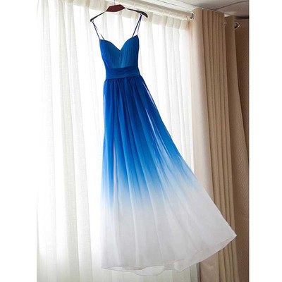 Long prom dress, gradient prom dress, sweetheart prom dress, blue white prom dress, wedding party dress, PD15162