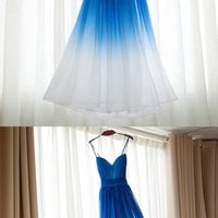 Long prom dress, gradient prom dress, sweetheart prom dress, blue white prom dress, wedding party dress, PD15162 - Thumbnail 2