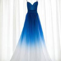 Long prom dress, gradient prom dress, sweetheart prom dress, blue white prom dress, wedding party dress, PD15162 - Thumbnail 1