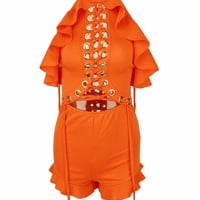 Orange Eyelet Playsuit - Thumbnail 2