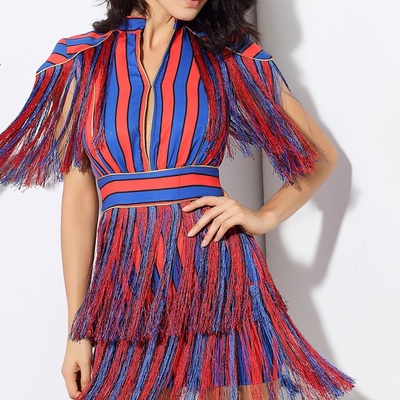 Stripe fringe tassel dress