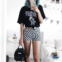 HIGH WAIST ZIP UP CHECKER SHORTS - Thumbnail 2