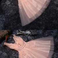 High quality pink lace short prom dress, homecoming dress, bridesmaid dress - Thumbnail 4