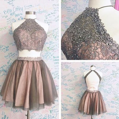 Two piece homecoming dress, halter open back homecoming dress, lovely homecoming dress, short homecoming dress, party dress, pd15220