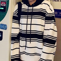 Irregular Stripe Hoodie Sweatshirt - Thumbnail 1