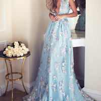 Long prom dresses, blue prom dresses, v neck prom dress, charmimg prom dress, unique prom dress, gorgeous prom dress, evening dress, PD15457 - Thumbnail 1