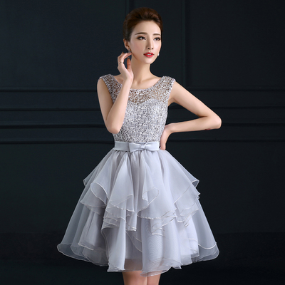 Cute grey a-line lace short prom dress, homecoming dress - Thumbnail 4