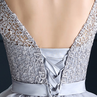 Cute grey A-line lace short prom dress, homecoming dress - Thumbnail 2