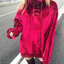 High Neck Lace Up Embroidered Velvet Sweatshirt-1