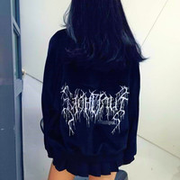 High Neck Lace Up Embroidered Velvet Sweatshirt - Thumbnail 4
