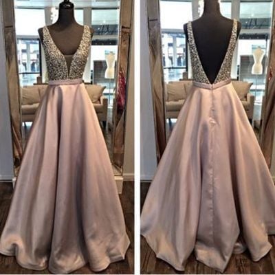 V neck prom dress, long prom dress, beaded prom dress, elegant prom dress, inexpensive prom dress, evening dress, pd15026